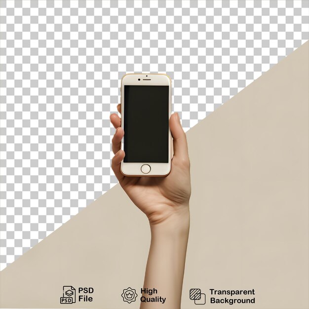 PSD ręka ze smartfonem mobile mockup izolowany na przezroczystym tle