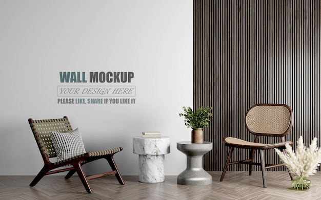 PSD relaxing sitting space with modern decoration wall mockup