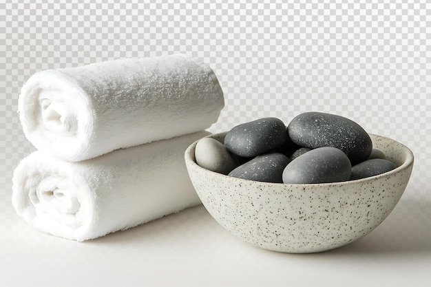 Relaxing Spa Setting with Soft Towels and Smooth Stones