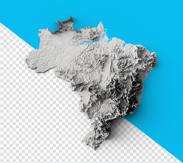 ブラジルのレリーフ地図 灰色 現代的なミニマル地図 3Dイラスト