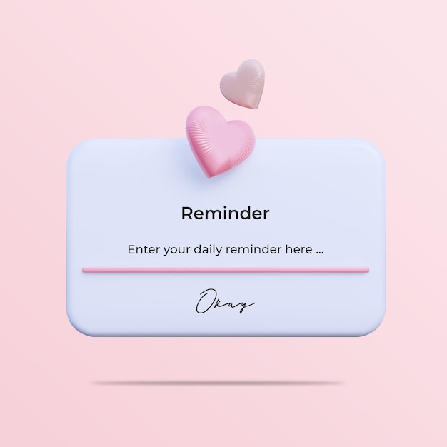 Reminder in 3d design mockup template