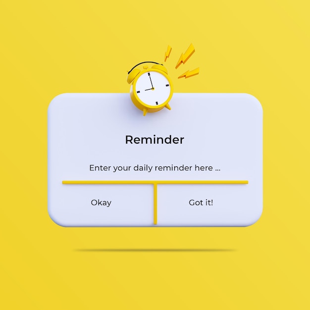 Reminder in 3d design mockup template