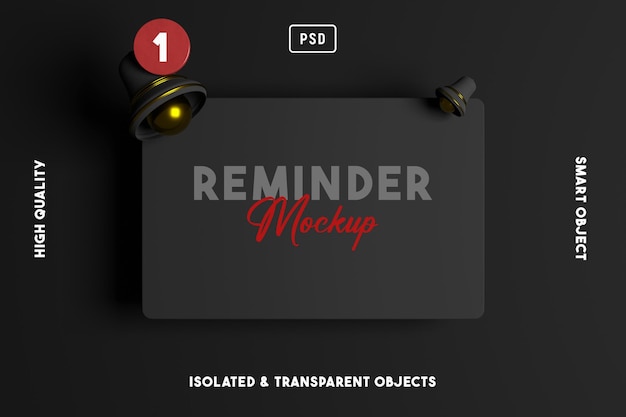 Promemoria notifica mockup interfaccia 3d renderizzata