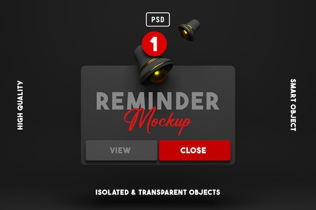 PSD reminder notification mockup realistic light