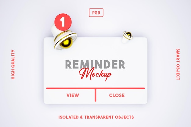 PSD reminder notification mockup realistic light