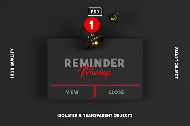 PSD promemoria mockup di notifica luce realistica