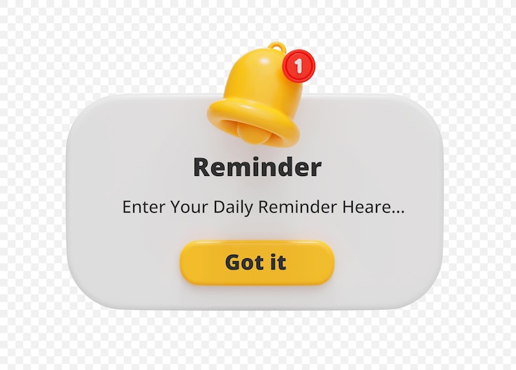 PSD reminder notification with bell alert popup new event information sign illustration mockup 3d rendering