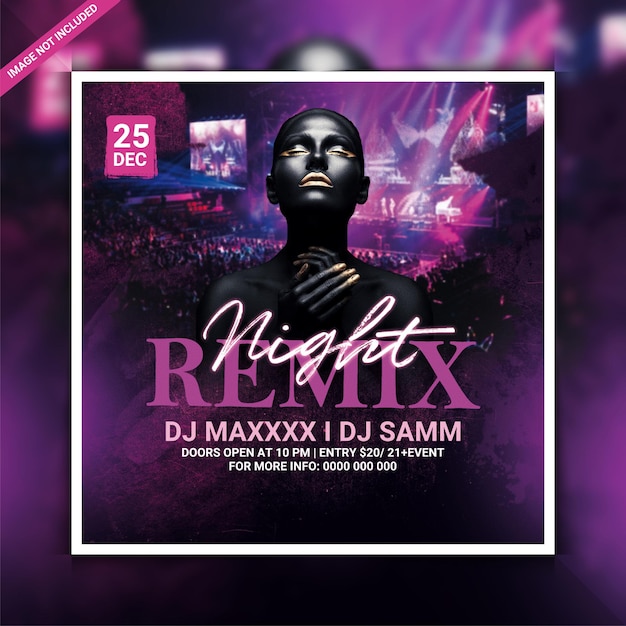 Remix night club party flyer template or social media post