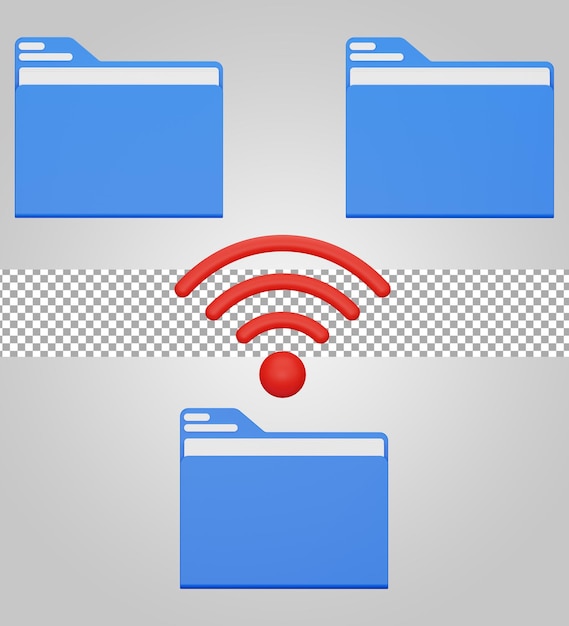 PSD 透明な背景に隔離されたワイヤレスサインのリモートフォルダ 3dレンダリング