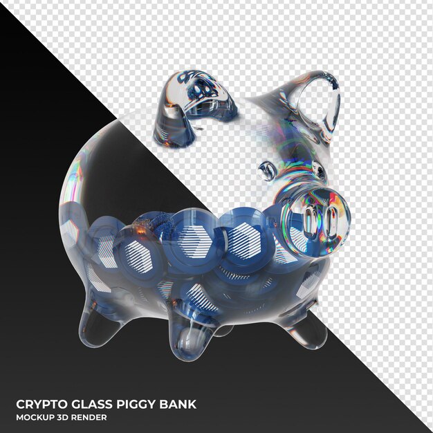 PSD ren ren glass piggy bank with crypto coins 3d illustration