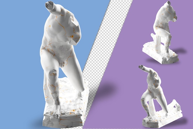 PSD renaissance kneeling man statue in white marble gold material perfect for apparel and album covers