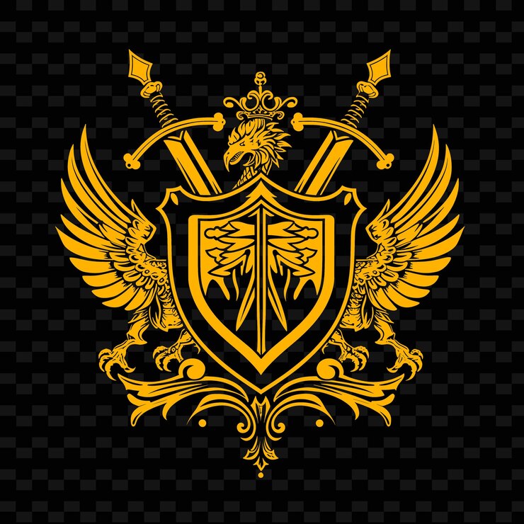 PSD renaissance knight heraldic crest logo with griffins and lan creative tribal vector designs
