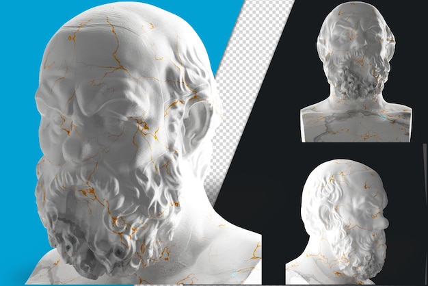 PSD renaissance statue of socrates in white marble and gold for art lovers and history enthusiasts