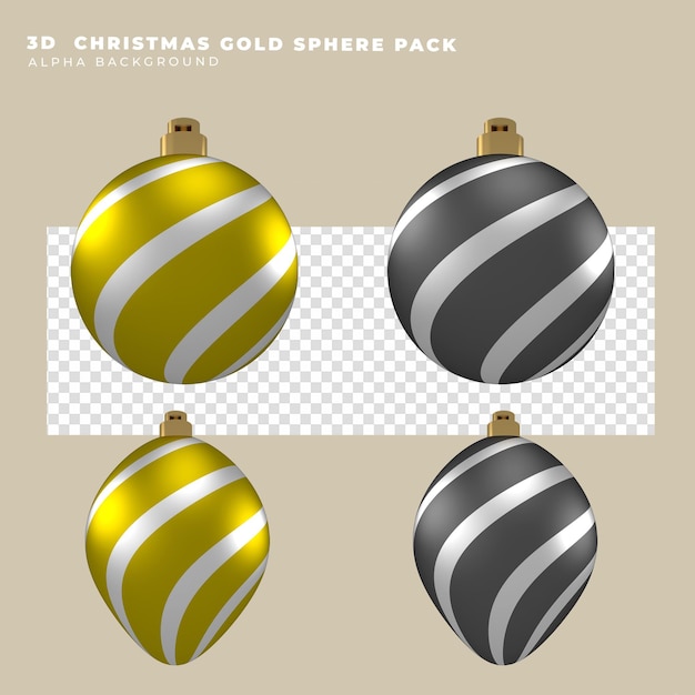 PSD render of 3d golden and gray christmas spheres