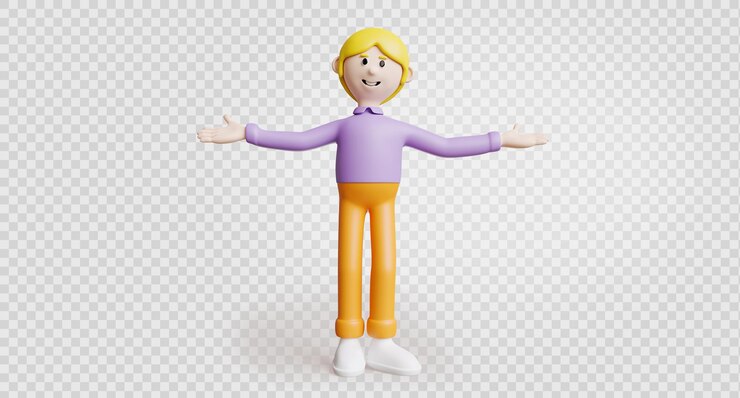 PSD render 3d przedstawiający młodego mężczyznę i jego pozę z rozpostartymi ramionami