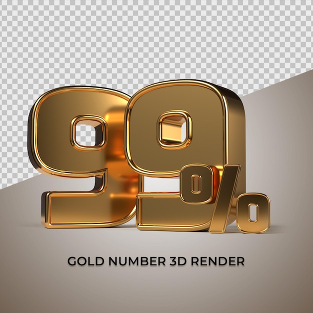 PSD render 3d złota liczba 99 procent postępu sprzedaży