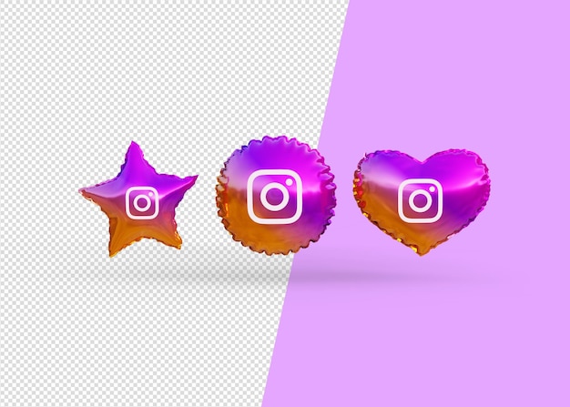 Render instagram icon balloons isolated