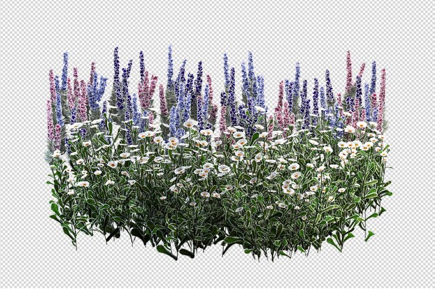 PSD rendering isometrico di un albero di fiori isolato