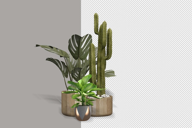 Render of isolated plant metal pot isometric front view transparent