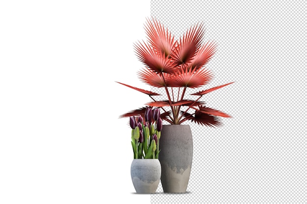 Render of isolated plant metal pot isometric front view transparent