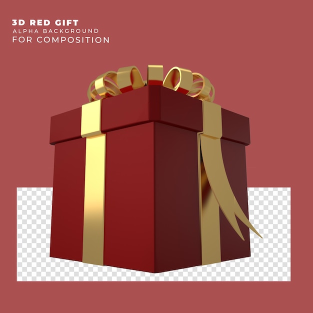 Render del regalo di natale 3d rosso con oro