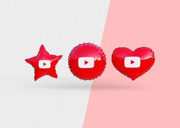 PSD render youtube pictogram ballonnen geïsoleerd