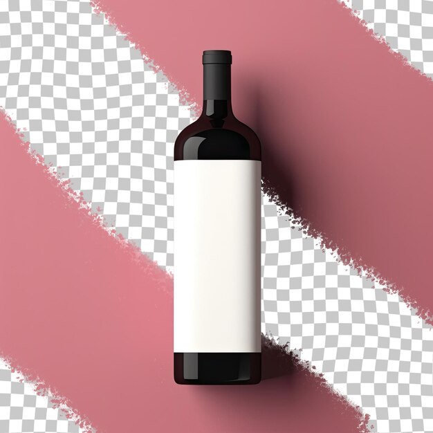 PSD rendered 3d image of a label less transparent backgrounded wine bottle half filled with red wine