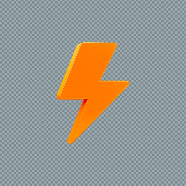 투명한 배경에 있는 단 하나의 오렌지색 번개의 렌더링 이미지 png