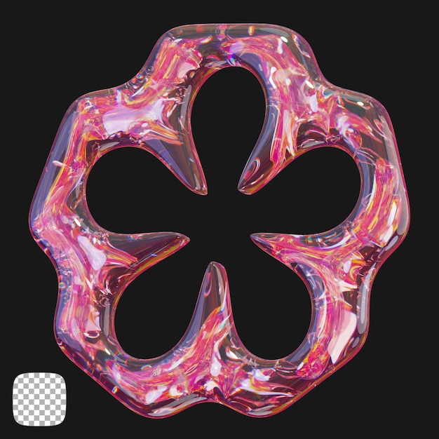 Rendering 3D abstrakcyjnego kształtu szkła Y2K na przezroczystym tle
