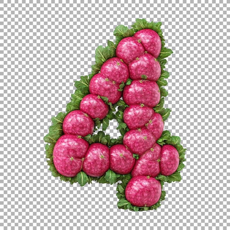 PSD rendering 3d alfabetu numer 4 wykonany z radyki na przezroczystym tle