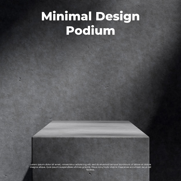 PSD rendering 3d blank mockup gray concrete podium in square full plaster damaged wall