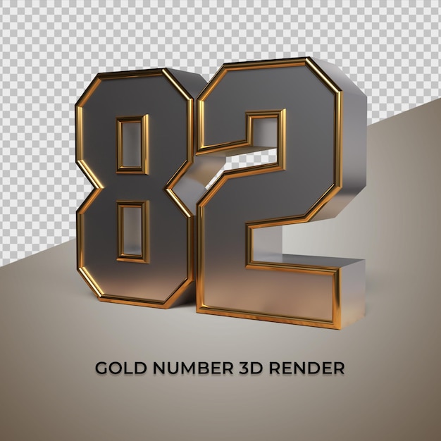 Rendering 3D czarny złoty srebrny numer 82