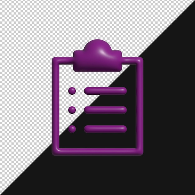 Rendering 3D fioletowej ikony listy kontrolnej na przezroczystym tle