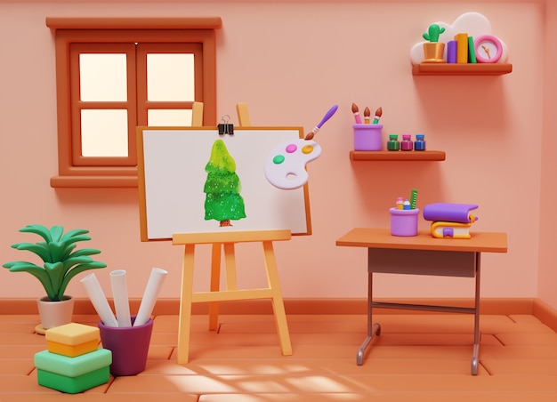 Rendering 3D ilustracji w studiu artystycznym