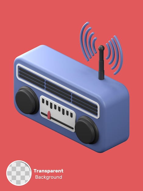 Rendering 3D izometrycznej ilustracji radiowej Obiekt na przezroczystym tle