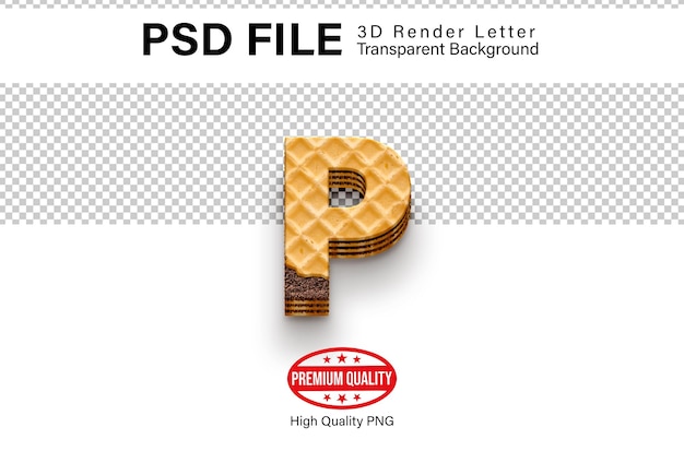 Rendering 3D litery alfabetu P na wyizolowanym na przezroczystym tle