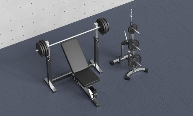 Rendering 3D na ławce sportowej do podnoszenia ciężarów