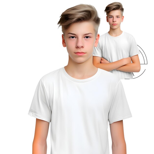 Rendering 3D nastolatka w białej koszulce izolowany na białym tle