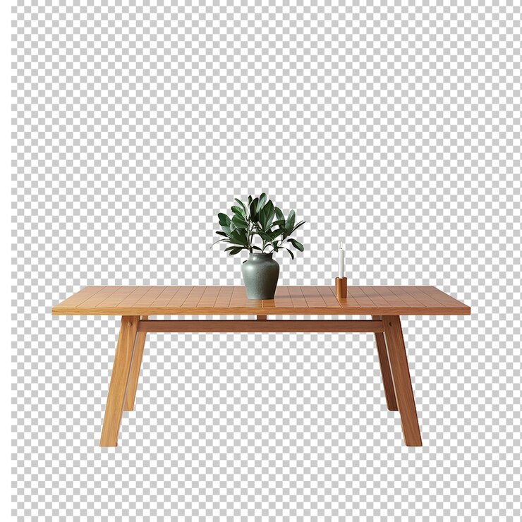 Rendering 3D nowoczesnego drewnianego stołu umieszczonego na izolowanym przezroczystym tle