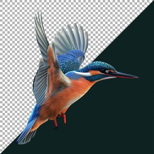 PSD rendering 3d ptaka kingfisher na przezroczystym tle