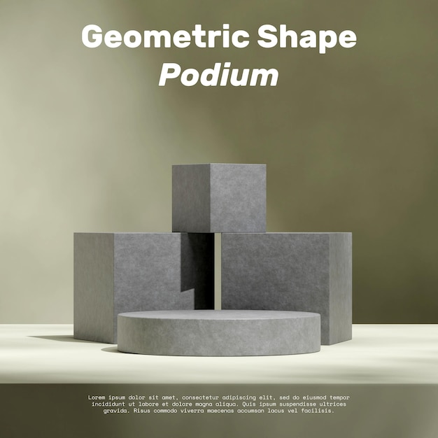 rendering 3d scene mockup gray color concrete textured podium in square green color wall