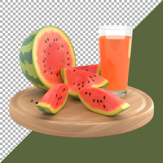 PSD rendering 3d soku z arbuza w szklance na przezroczystym tle