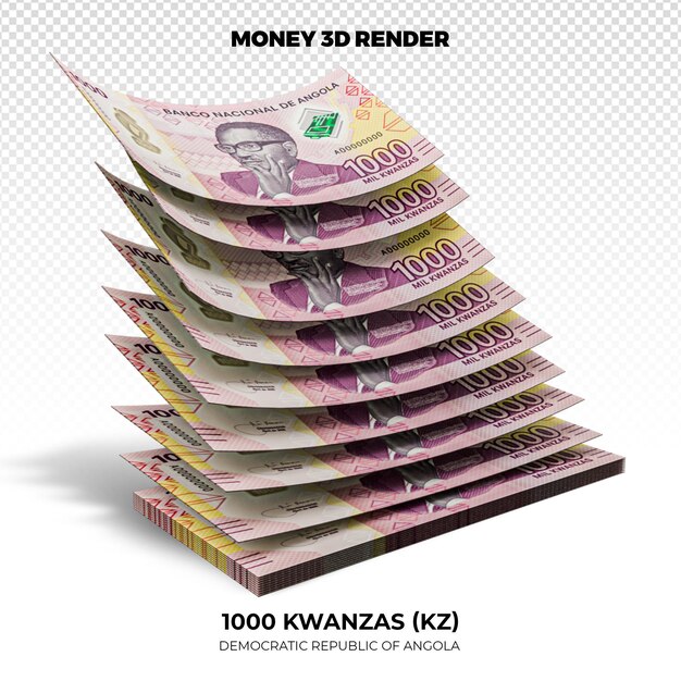 PSD rendering 3d stosów angolańskich banknotów 1000 kwanzas
