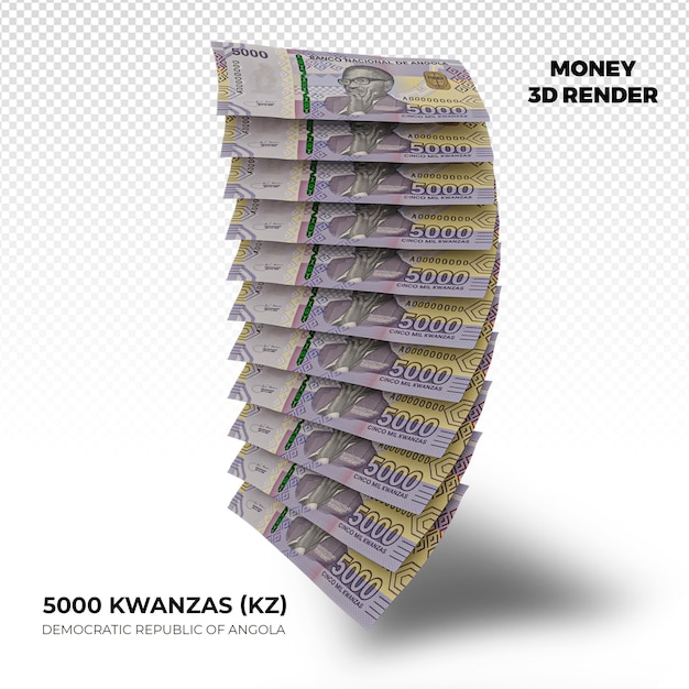 Rendering 3D stosów angolańskich banknotów Kwanzas 2000