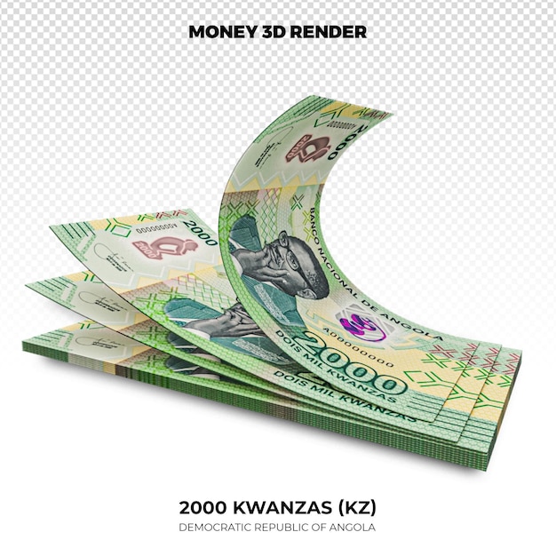 Rendering 3D stosów angolańskich banknotów Kwanzas 2000