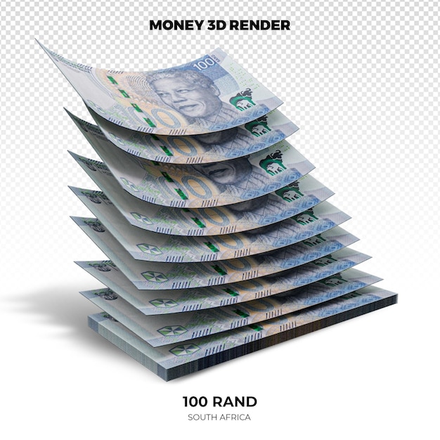 PSD rendering 3d stosów banknotów 100 randów południowej afryki