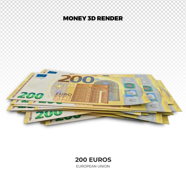 PSD rendering 3d stosów banknotów 200 euro w pieniądzach unii europejskiej