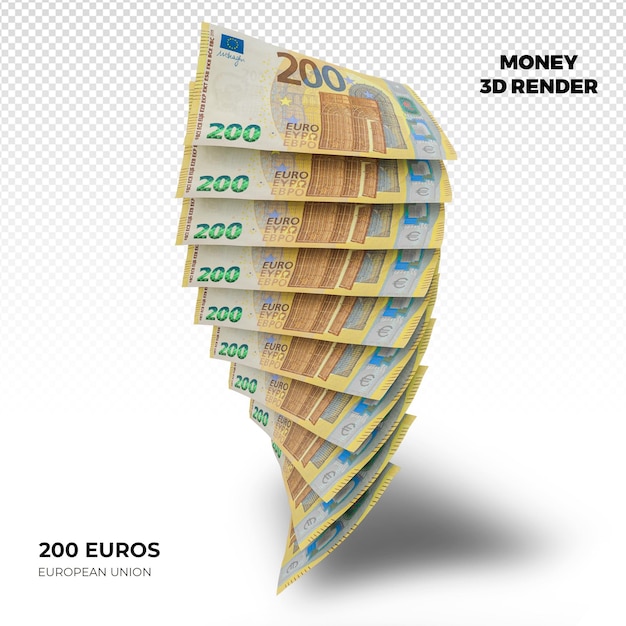 Rendering 3D stosów banknotów 200 euro w pieniądzach Unii Europejskiej