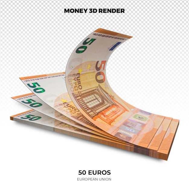 Rendering 3D stosów banknotów 50 euro w pieniądzach Unii Europejskiej