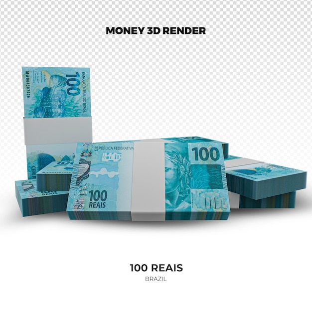 Rendering 3D stosów brazylijskich banknotów 100 realsów